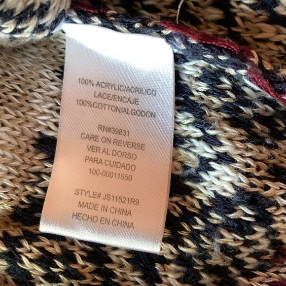 Jolt women’s sweater in blue white tan maroon lace size Large coastal boho - Picture 10 of 13